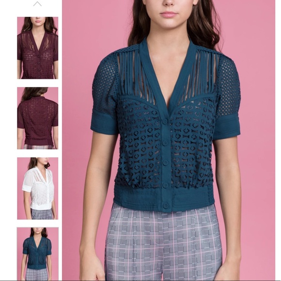 Byron Lars Tops - Byron Lars Laser Cut Cardi in Teal